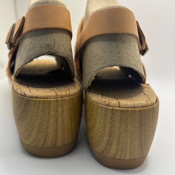 NIB Kork-Ease Fraya Platform Leather Sandal orange tan block faux wood heel 8 - Picture 7 of 10